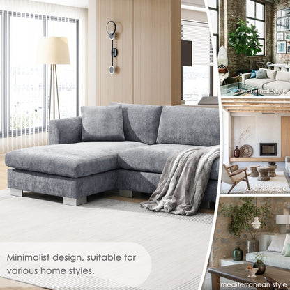 Cloud Sectional Sofa,L-Shaped Luxury Couch Set With 2 Free Pillows,4-Seat Chenille Indoor Furniture With Oversized Chaise