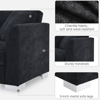 Cloud Sectional Sofa,L-Shaped Luxury Couch Set With 2 Free Pillows,4-Seat Chenille Indoor Furniture With Oversized Chaise