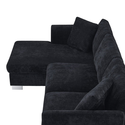 Cloud Sectional Sofa,L-Shaped Luxury Couch Set With 2 Free Pillows,4-Seat Chenille Indoor Furniture With Oversized Chaise
