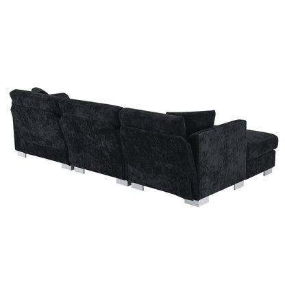 Cloud Sectional Sofa,L-Shaped Luxury Couch Set With 2 Free Pillows,4-Seat Chenille Indoor Furniture With Oversized Chaise