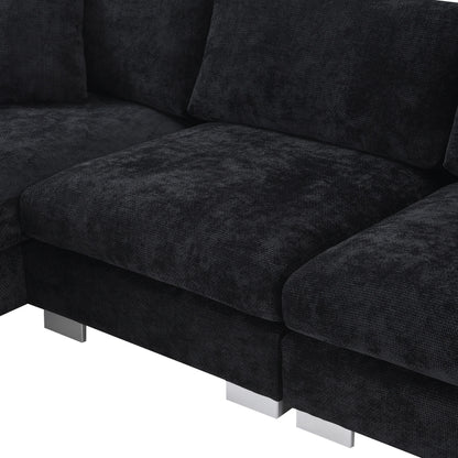 Cloud Sectional Sofa,L-Shaped Luxury Couch Set With 2 Free Pillows,4-Seat Chenille Indoor Furniture With Oversized Chaise