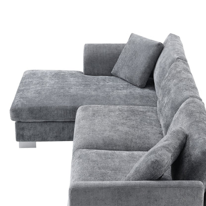 Cloud Sectional Sofa,L-Shaped Luxury Couch Set With 2 Free Pillows,4-Seat Chenille Indoor Furniture With Oversized Chaise