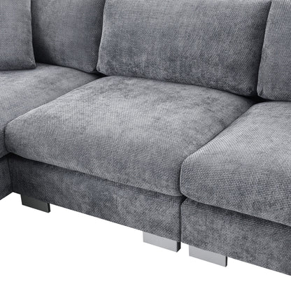 Cloud Sectional Sofa,L-Shaped Luxury Couch Set With 2 Free Pillows,4-Seat Chenille Indoor Furniture With Oversized Chaise