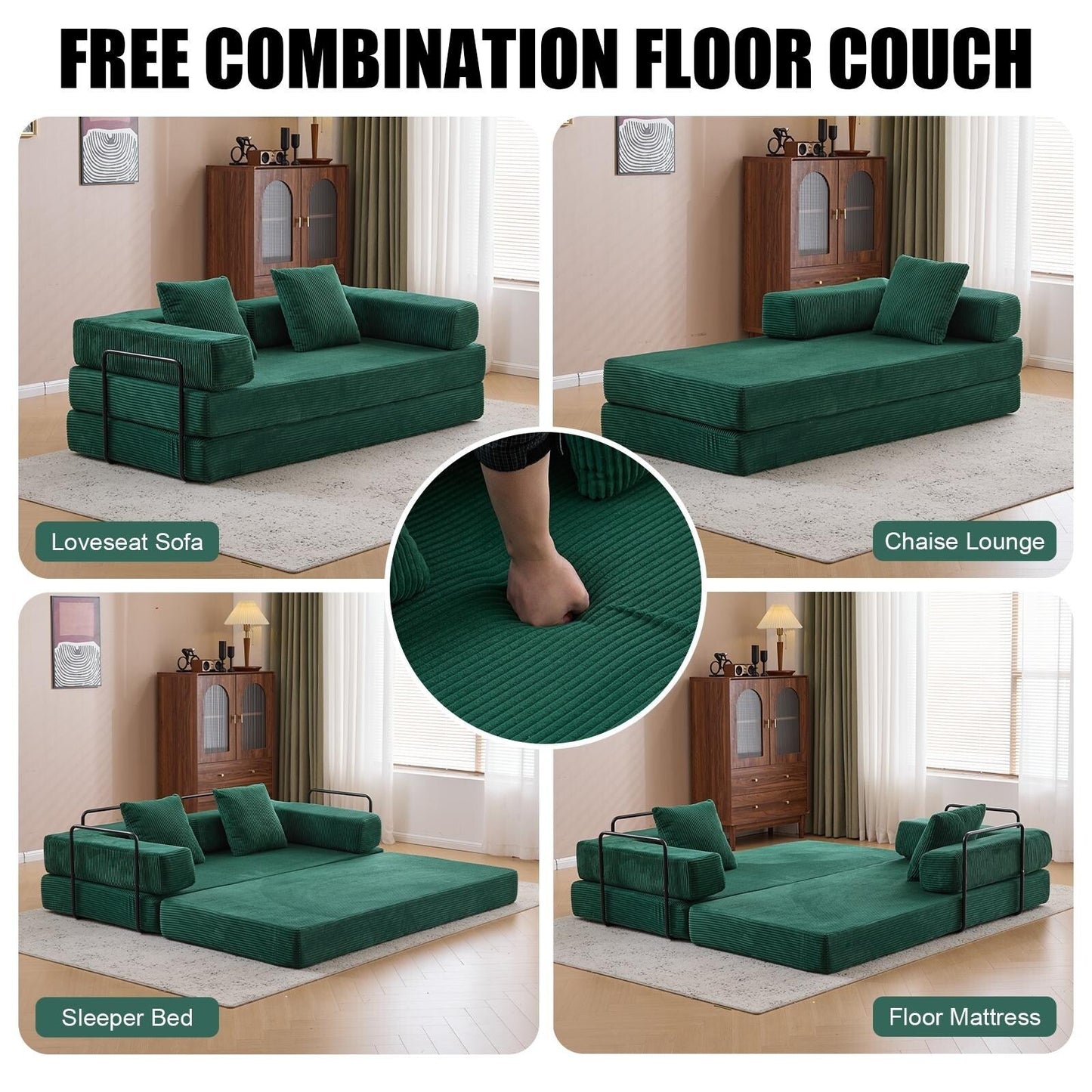 Convertible Floor Sofa Bed with Pillow Back Chenille Fabric for Living Room Bedroom