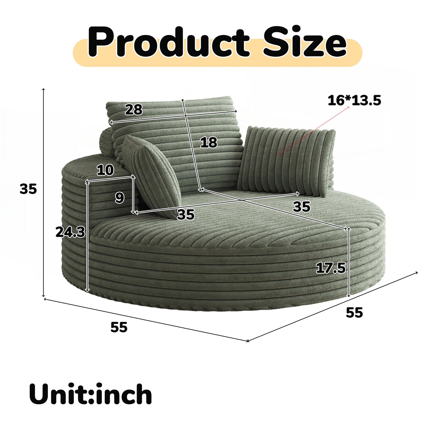 Corduroy Chenille Foam Single Swivel Chair