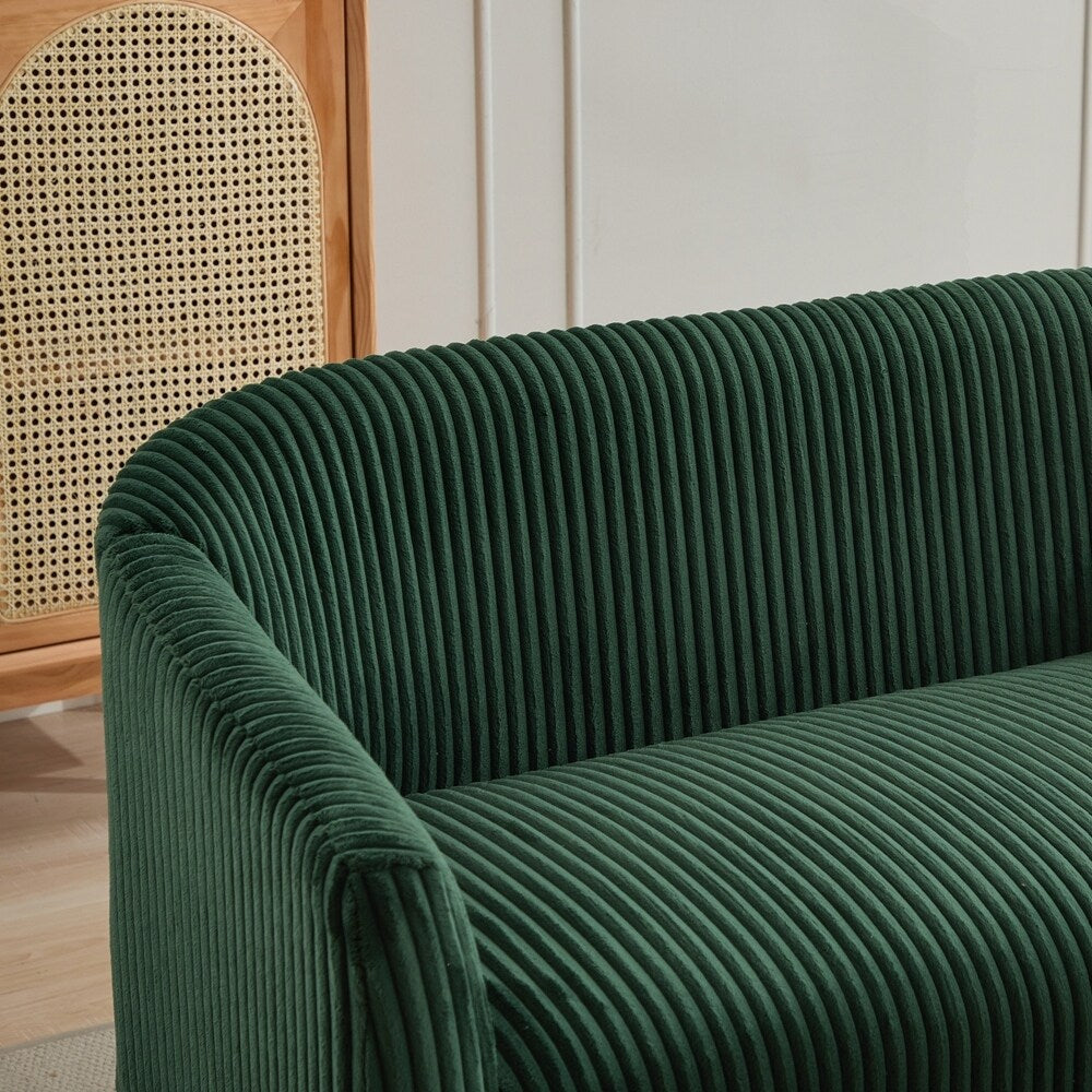 Corduroy Fabric Upholstered 2-Seat Sofa with Wooden Walnut Legs