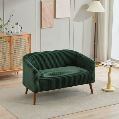 Corduroy Fabric Upholstered 2-Seat Sofa with Wooden Walnut Legs