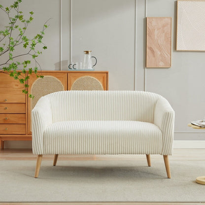 Corduroy Fabric Upholstered 2-Seat Sofa with Wooden Walnut Legs