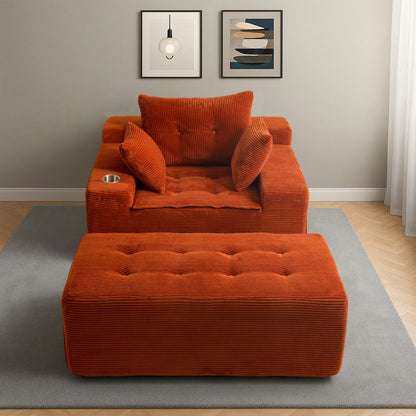 Corduroy Upholstered Memory Foam Sofa With Ottoman Upholstered Bean Bag Couch - 48.4Lx67.7Wx24.4H