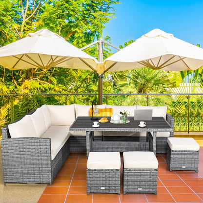 Costway 7 PCS Patio Rattan Dining Set Sectional Sofa Couch Ottoman - See Details