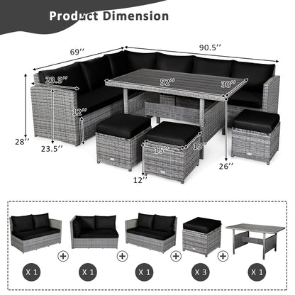 Costway 7 PCS Patio Rattan Dining Set Sectional Sofa Couch Ottoman - See Details