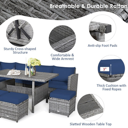 Costway 7 PCS Patio Rattan Dining Set Sectional Sofa Couch Ottoman - See Details