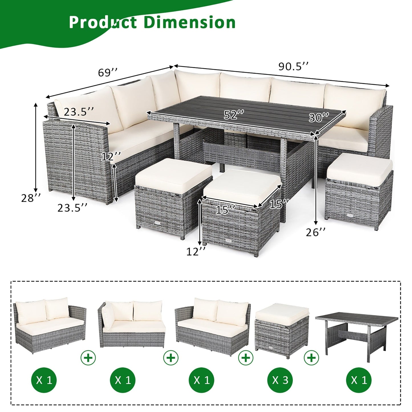 Costway 7 PCS Patio Rattan Dining Set Sectional Sofa Couch Ottoman - See Details