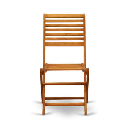 East West Furniture Outdoor Conversation Bistro Set Contains a Round Wood Coffee Table and 2 Folding Side Chairs, Natural Oil