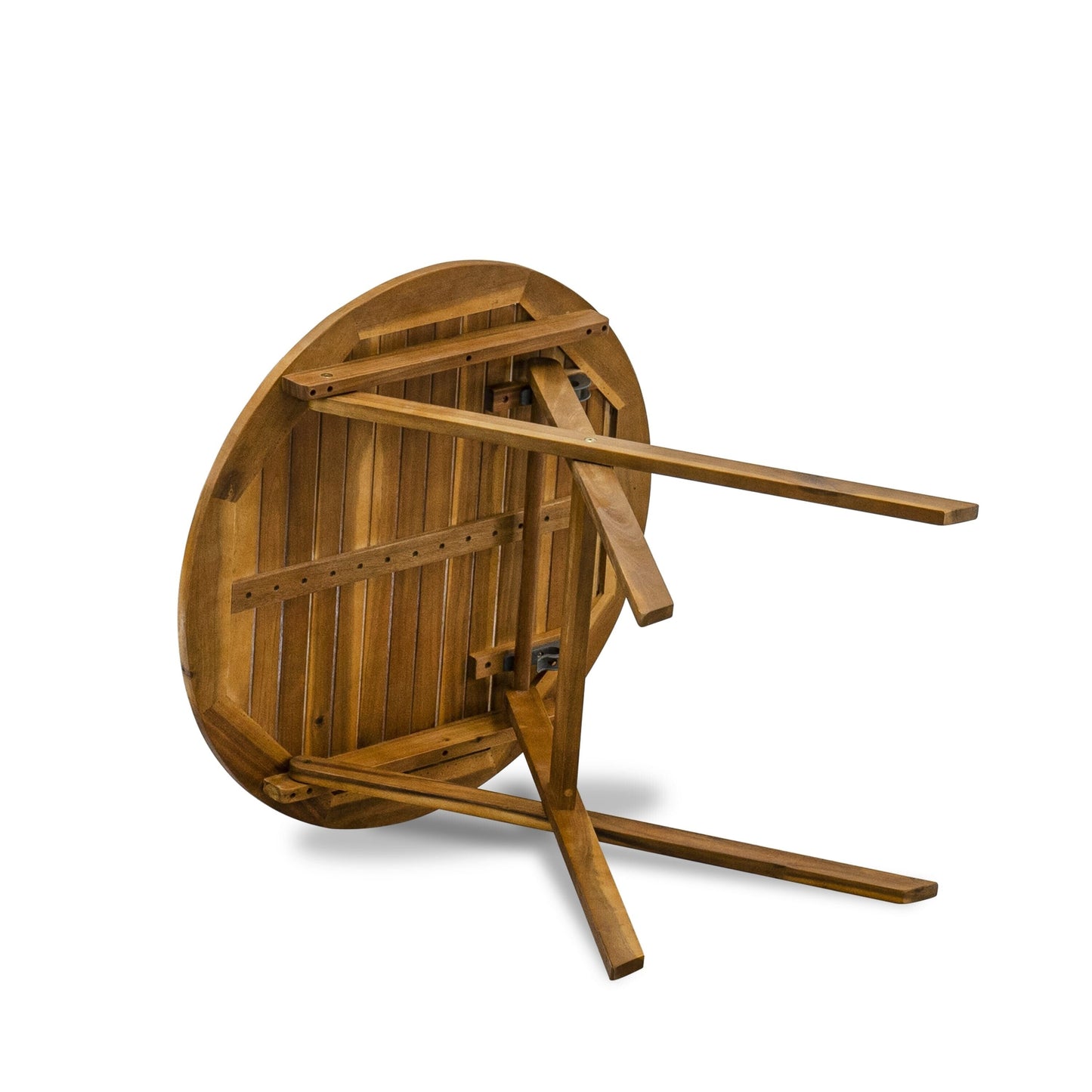East West Furniture Outdoor Conversation Bistro Set Contains a Round Wood Coffee Table and 2 Folding Side Chairs, Natural Oil