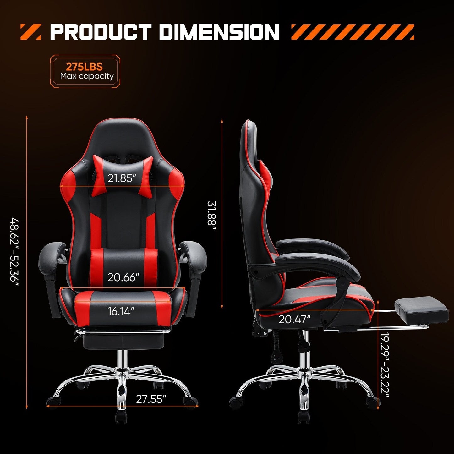 Ergonomic PU Leather 360¡ã Swivel Gaming Recliner with Footrest, Headrest, Lumbar Support, Adjustable Height