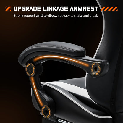 Ergonomic PU Leather 360¡ã Swivel Gaming Recliner with Footrest, Headrest, Lumbar Support, Adjustable Height