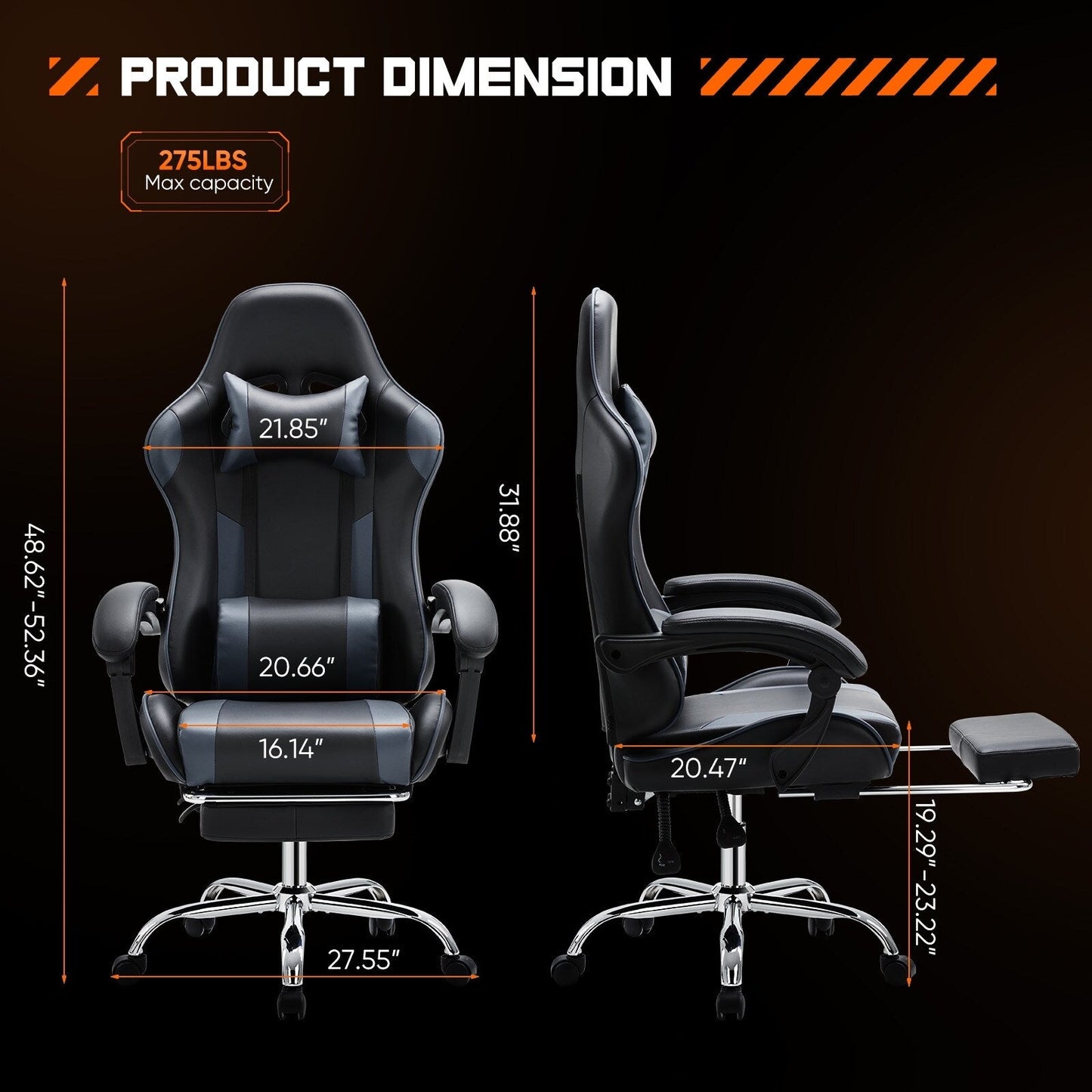 Ergonomic PU Leather 360¡ã Swivel Gaming Recliner with Footrest, Headrest, Lumbar Support, Adjustable Height
