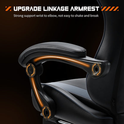 Ergonomic PU Leather 360¡ã Swivel Gaming Recliner with Footrest, Headrest, Lumbar Support, Adjustable Height