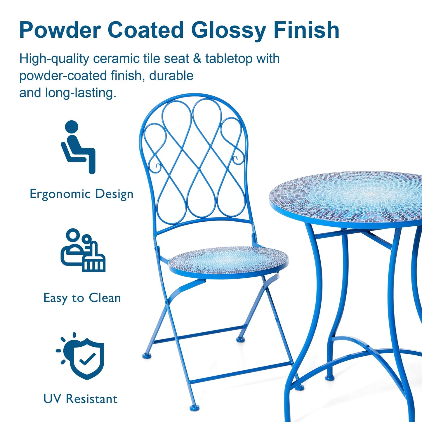 Glitzhome Outdoor Metal Folding Bistro Set 3PCS Patio Table Chairs