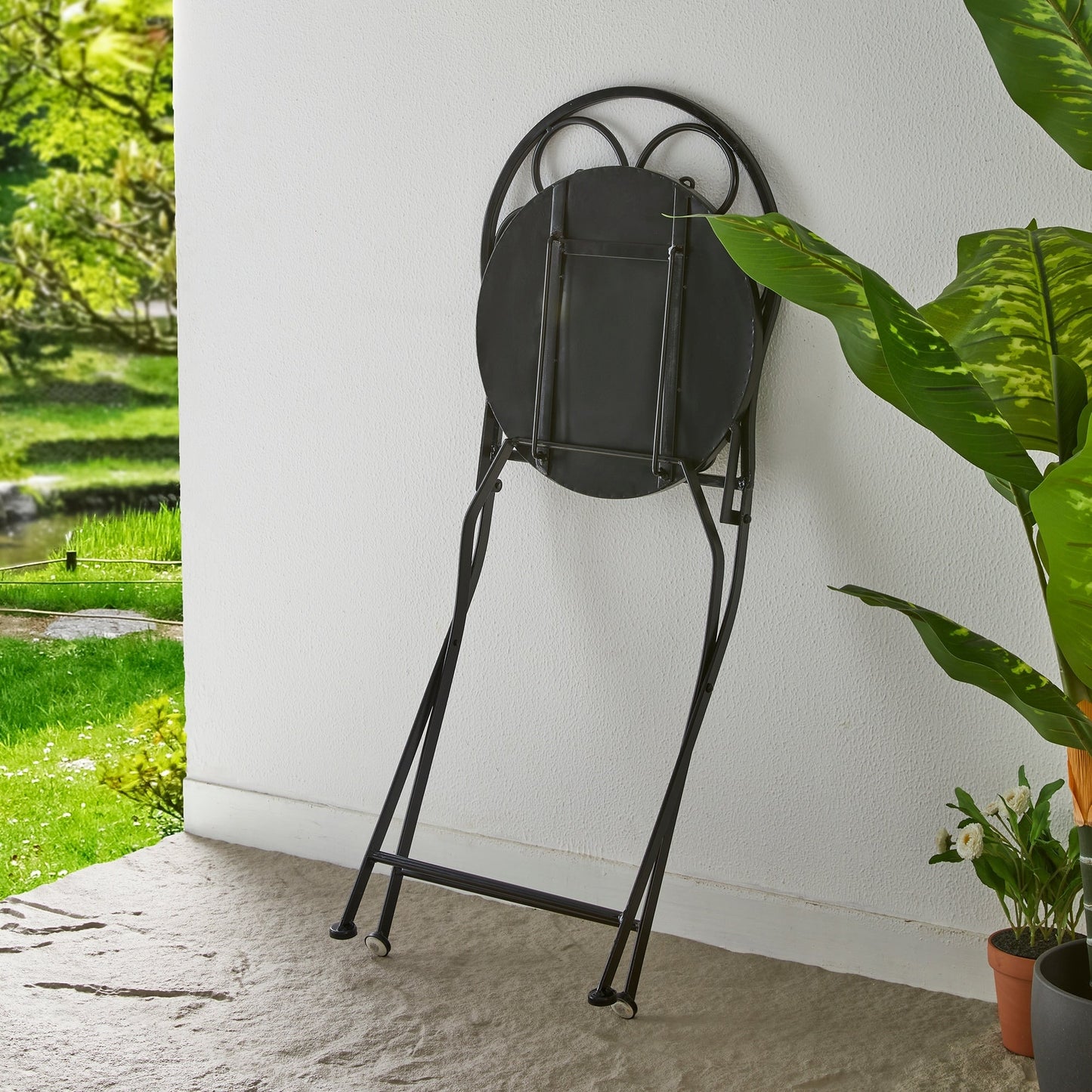 Glitzhome Outdoor Metal Folding Bistro Set 3PCS Patio Table Chairs