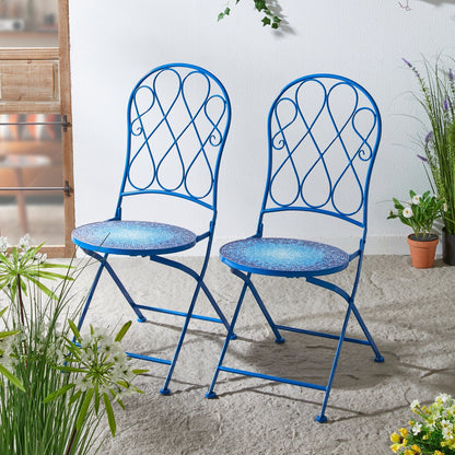 Glitzhome Outdoor Metal Folding Bistro Set 3PCS Patio Table Chairs