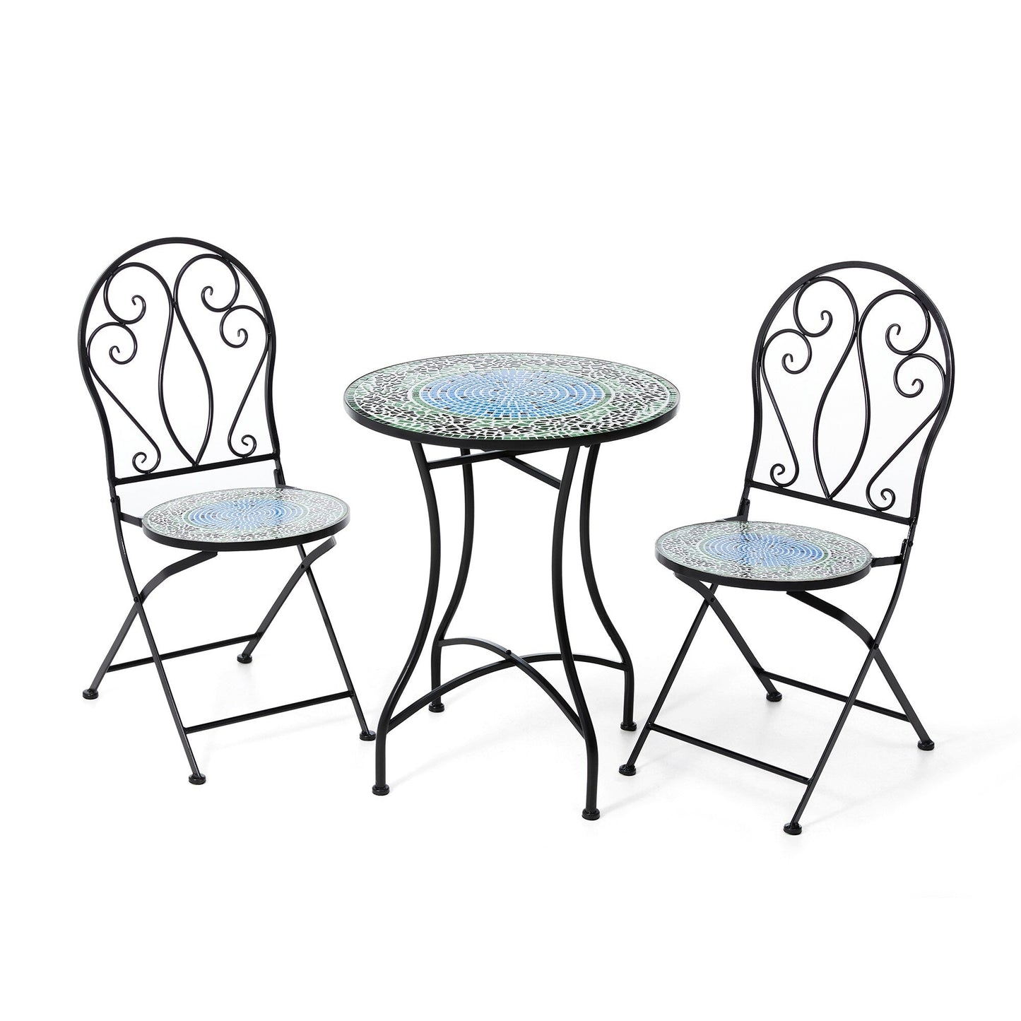Glitzhome Outdoor Metal Folding Bistro Set 3PCS Patio Table Chairs