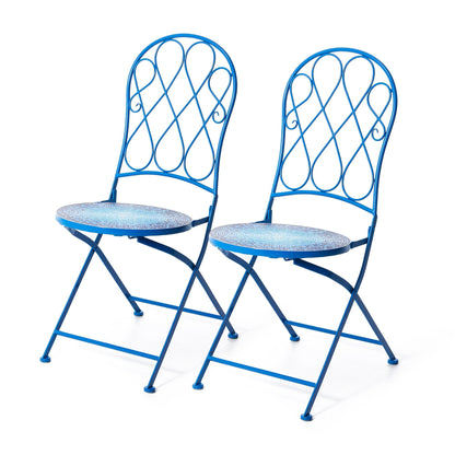 Glitzhome Outdoor Metal Folding Bistro Set 3PCS Patio Table Chairs