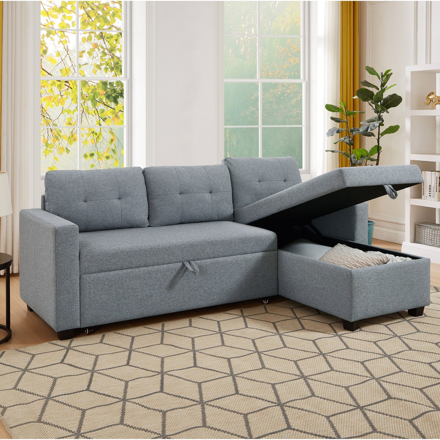Grey 81.5'' Linen Convertible Sleeper Sofa with Reversible Storage Chaise