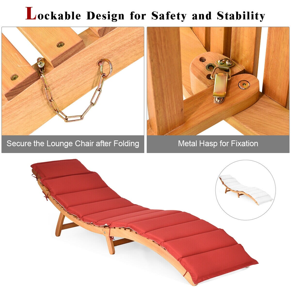 Gymax 2PCS Outdoor Folding Chaise Eucalyptus Lounge Chair w/ - See Details