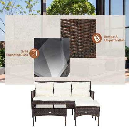 Gymax 3PCS Patio Rattan Sectional Conversation Furniture Set w/ Off - See Details