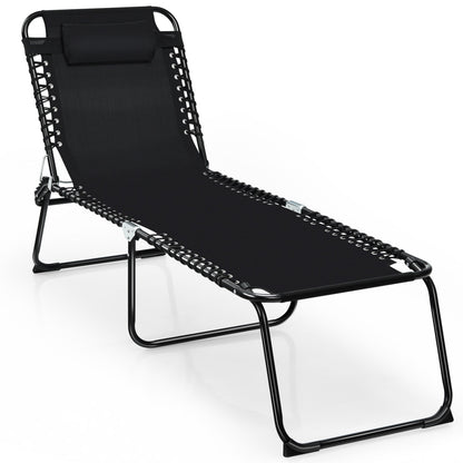 Gymax Folding Beach Lounger Chaise Lounge Chair w/ Pillow 4-Level