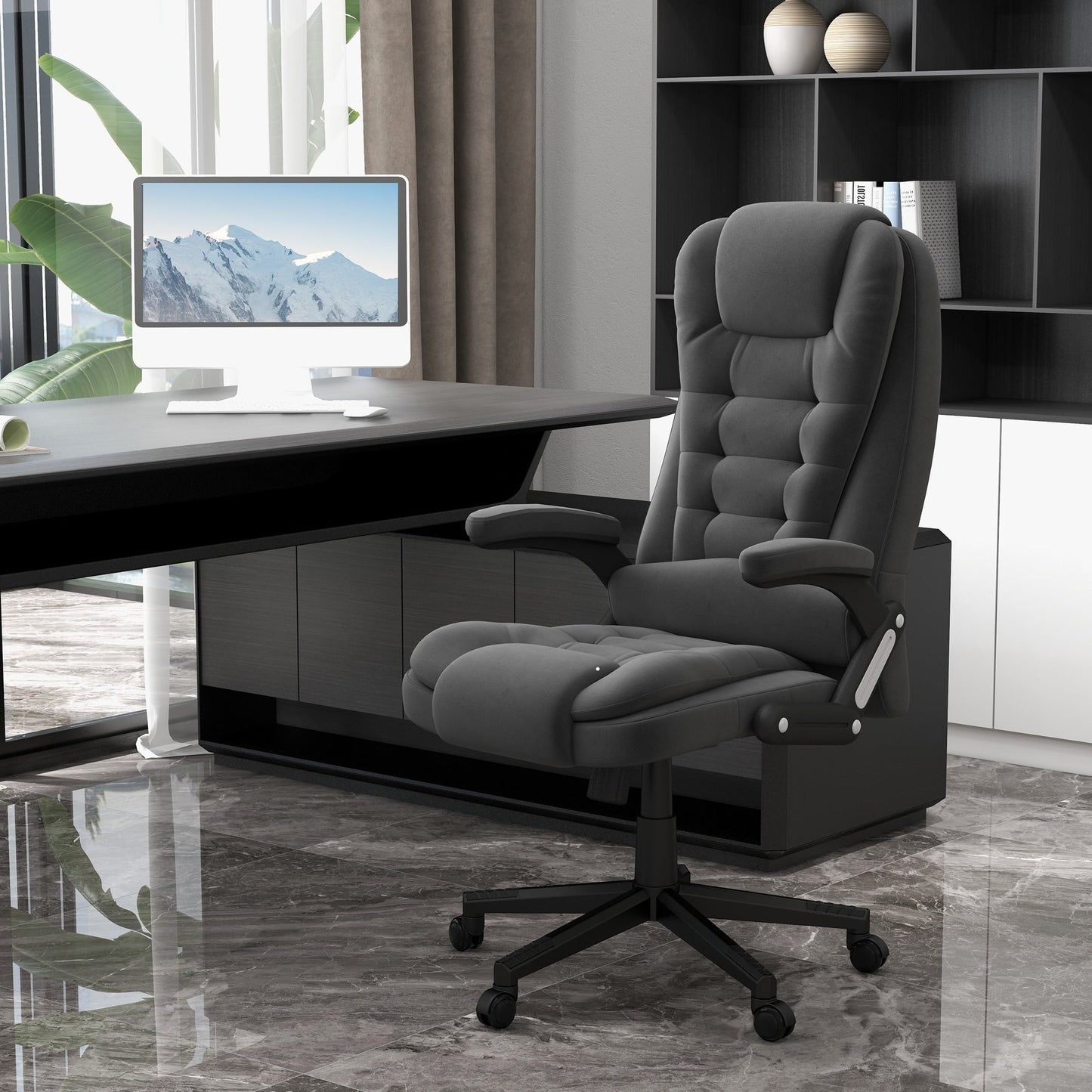 HOMCOM 6 Point Vibrating Massage Office Chair with Heat, Velvet High Back Executive Office Chair with Reclining Backrest