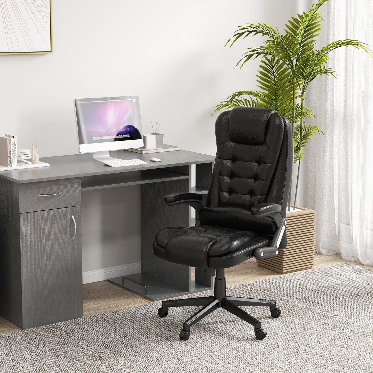 HOMCOM High Back Vibration Massage Office Chair with 6 Vibration Points, Beige