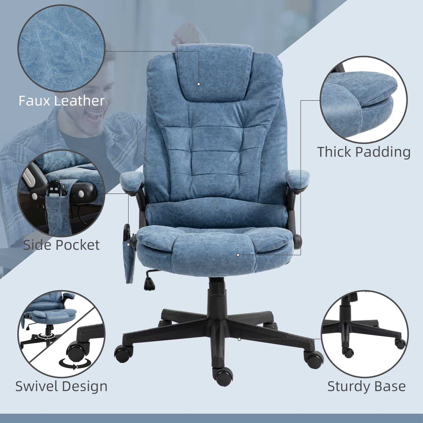 HOMCOM High Back Vibration Massage Office Chair with 6 Vibration Points, Beige