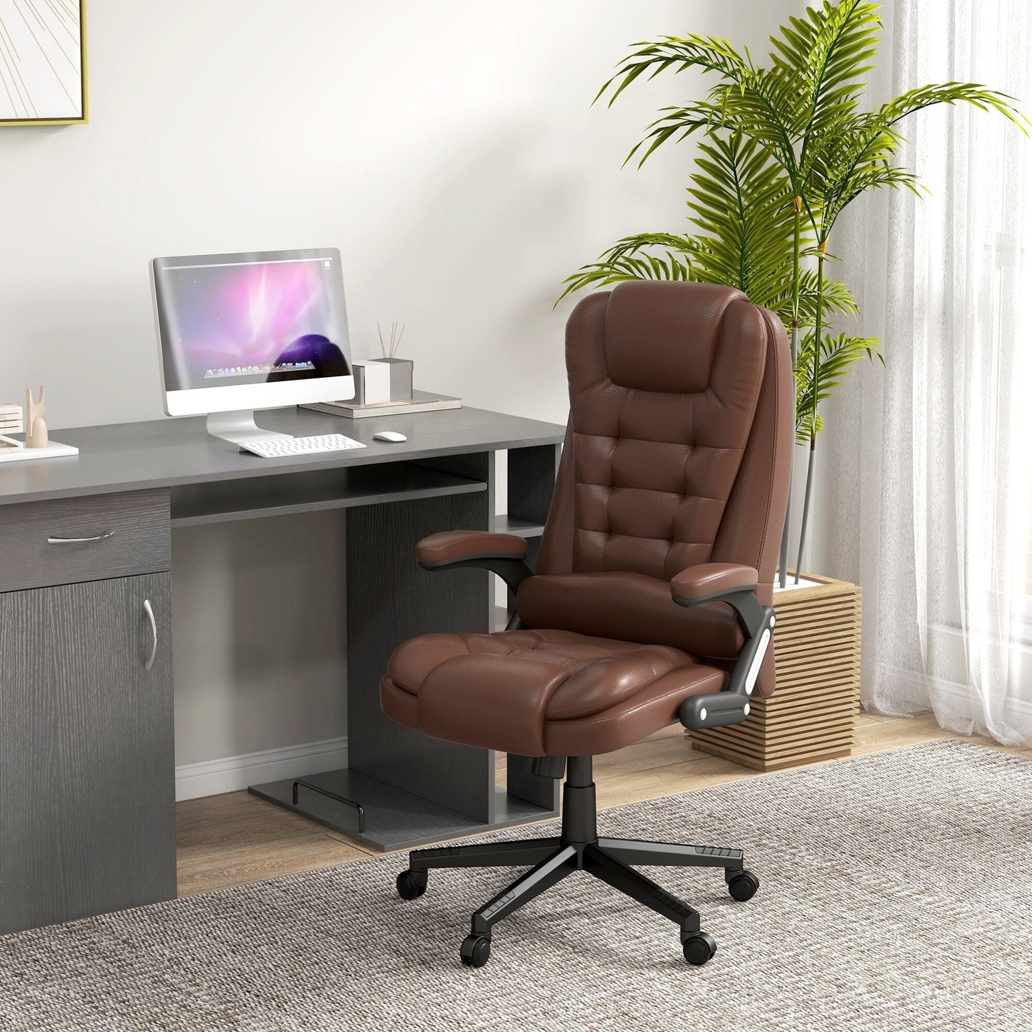 HOMCOM High Back Vibration Massage Office Chair with 6 Vibration Points, Beige