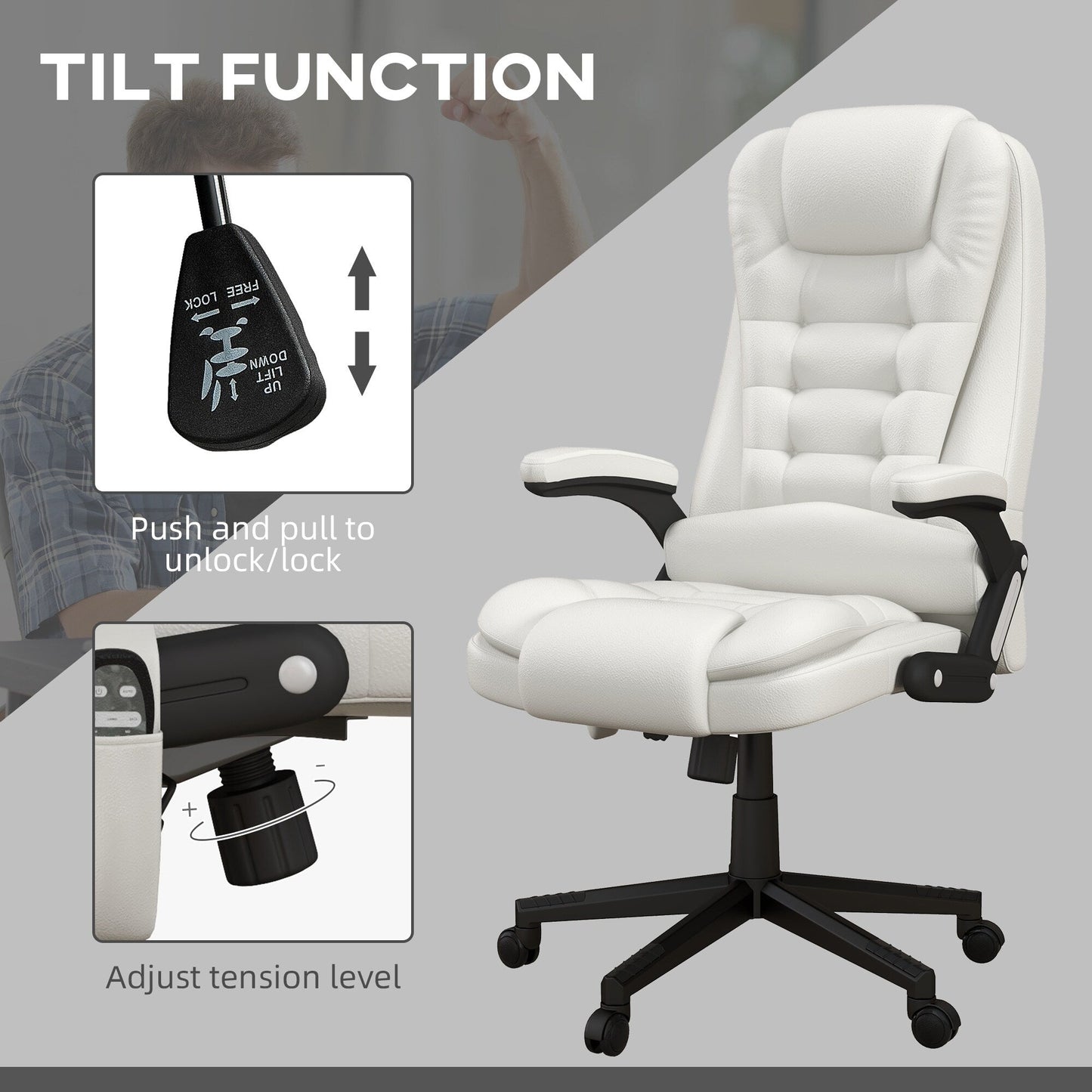 HOMCOM High Back Vibration Massage Office Chair with 6 Vibration Points, Beige