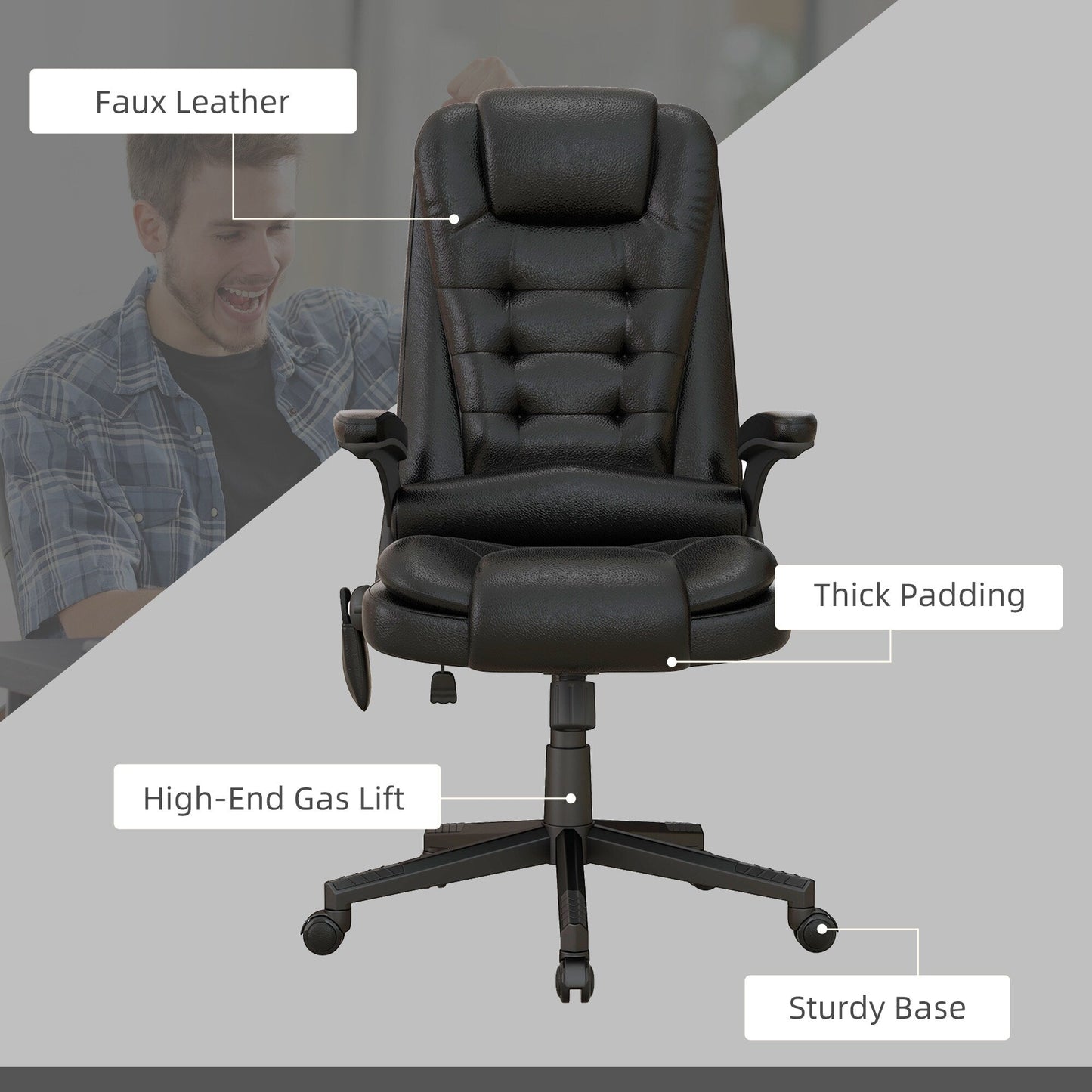 HOMCOM High Back Vibration Massage Office Chair with 6 Vibration Points, Beige