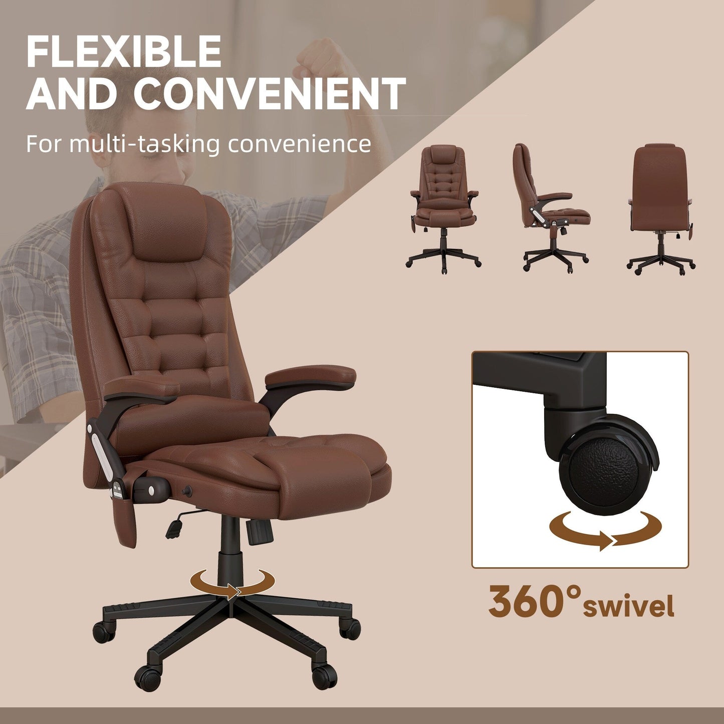 HOMCOM High Back Vibration Massage Office Chair with 6 Vibration Points, Beige