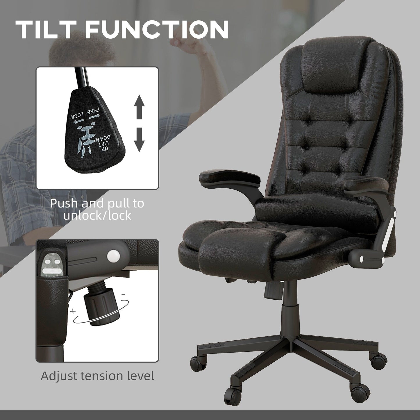 HOMCOM High Back Vibration Massage Office Chair with 6 Vibration Points, Beige