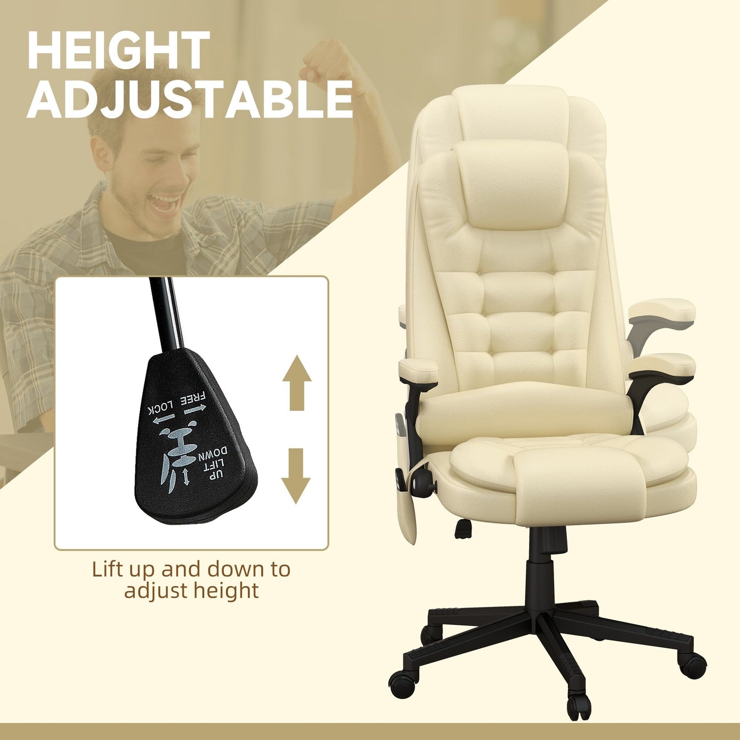 HOMCOM High Back Vibration Massage Office Chair with 6 Vibration Points, Beige