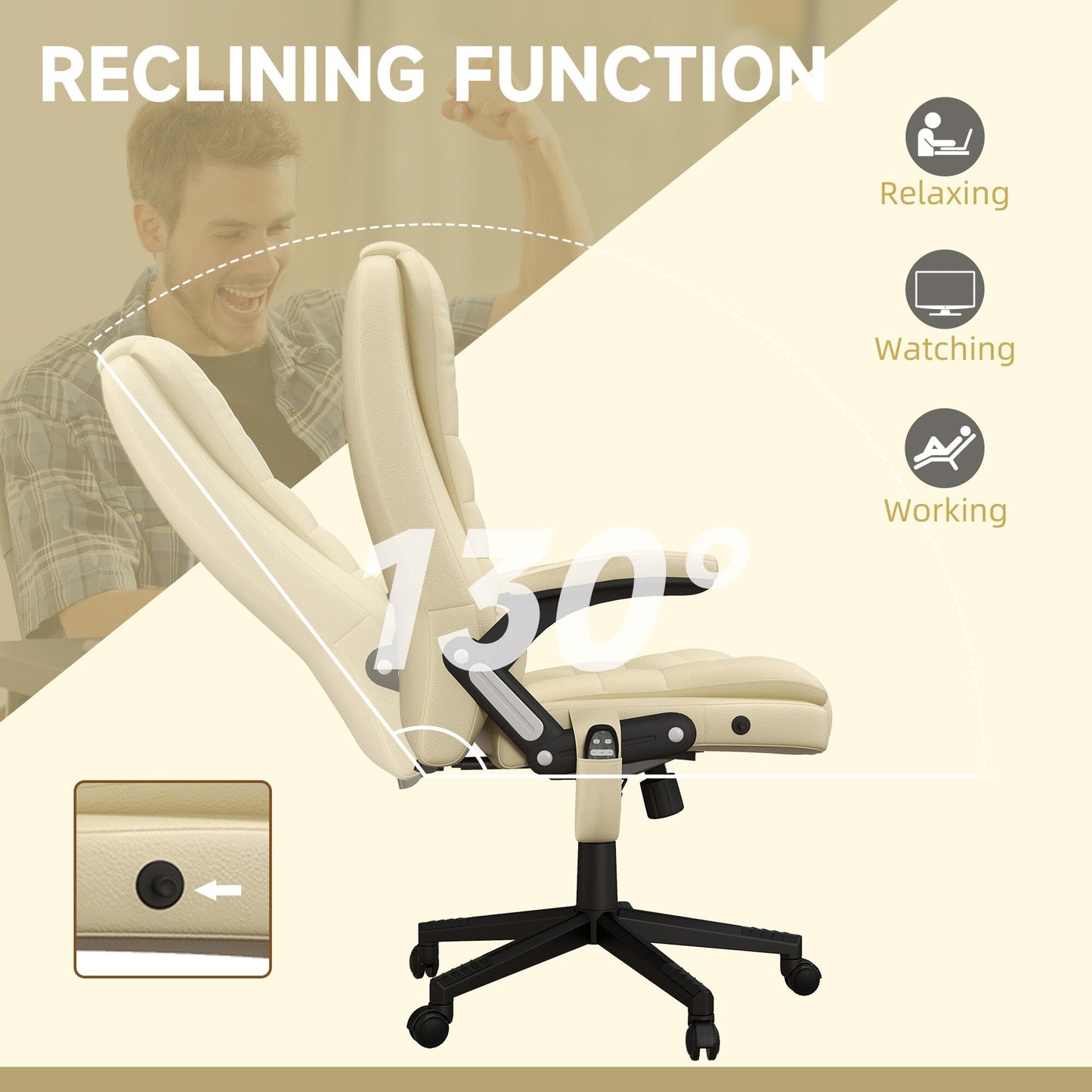 HOMCOM High Back Vibration Massage Office Chair with 6 Vibration Points, Beige