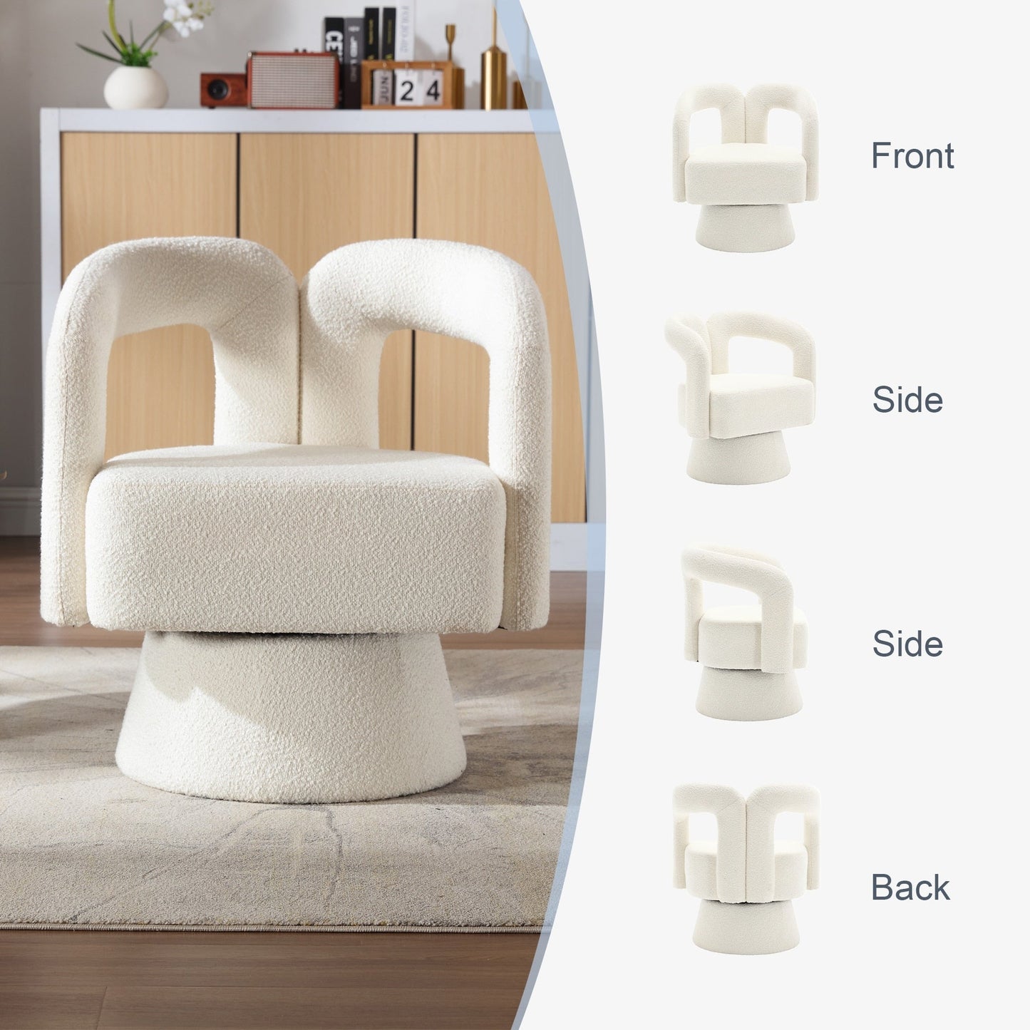 HOMEFUN Boucle Upholstered 360 Degree Swivel Cuddle Barrel Accent Chairs