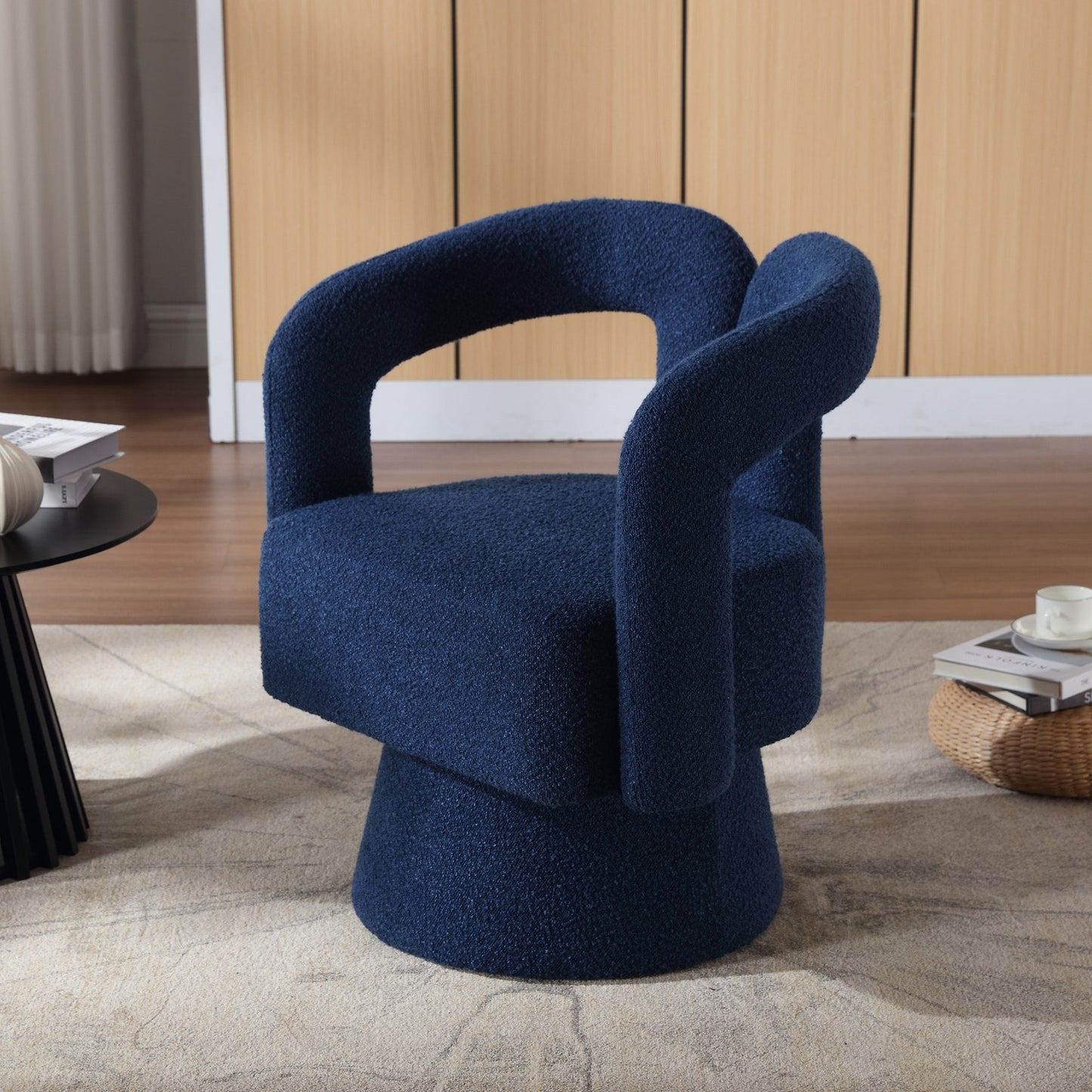 HOMEFUN Boucle Upholstered 360 Degree Swivel Cuddle Barrel Accent Chairs