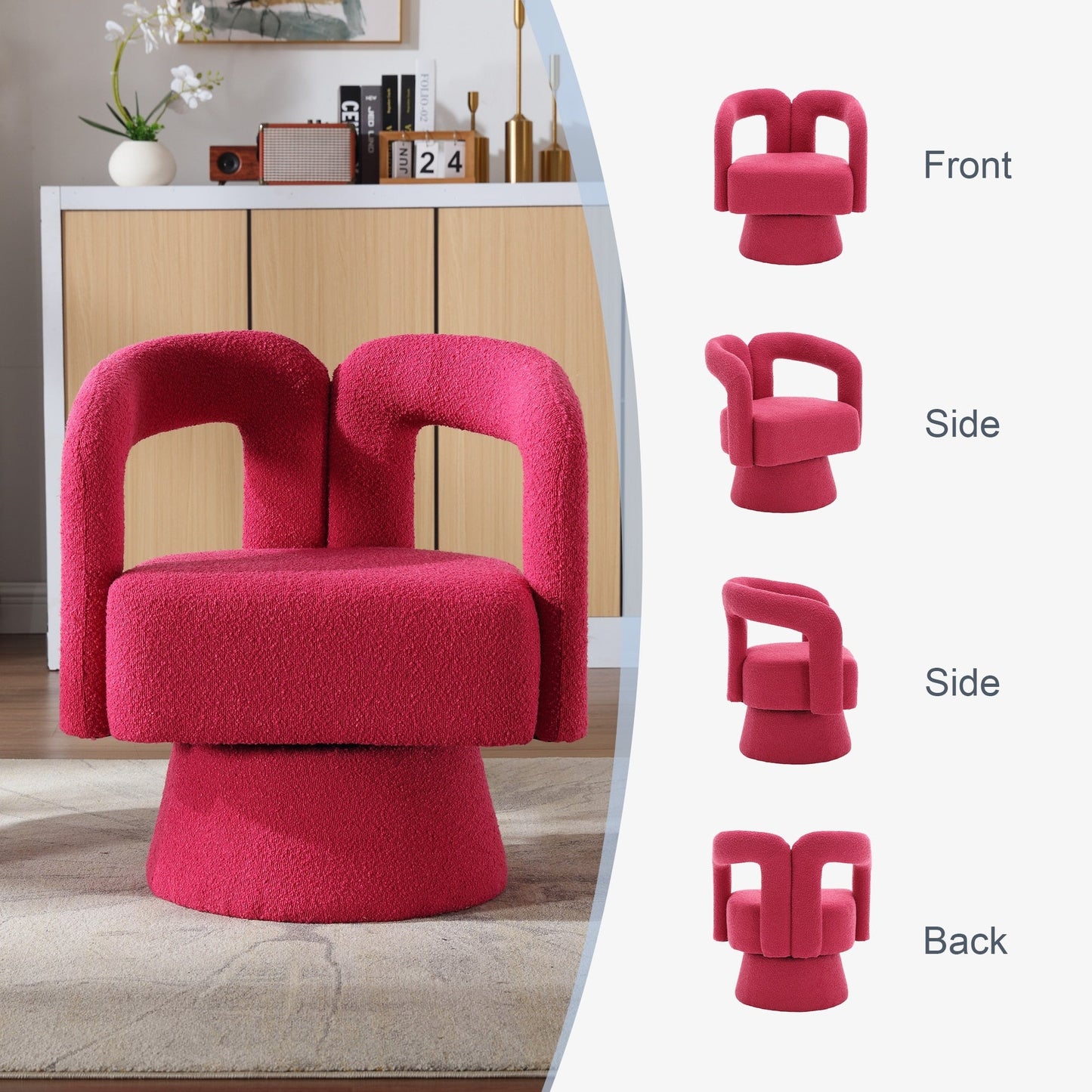 HOMEFUN Boucle Upholstered 360 Degree Swivel Cuddle Barrel Accent Chairs