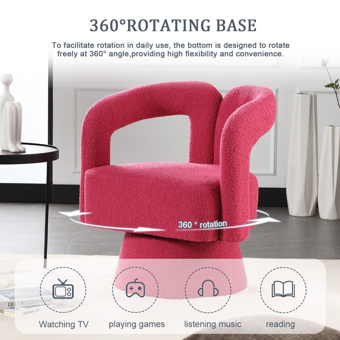 HOMEFUN Boucle Upholstered 360 Degree Swivel Cuddle Barrel Accent Chairs