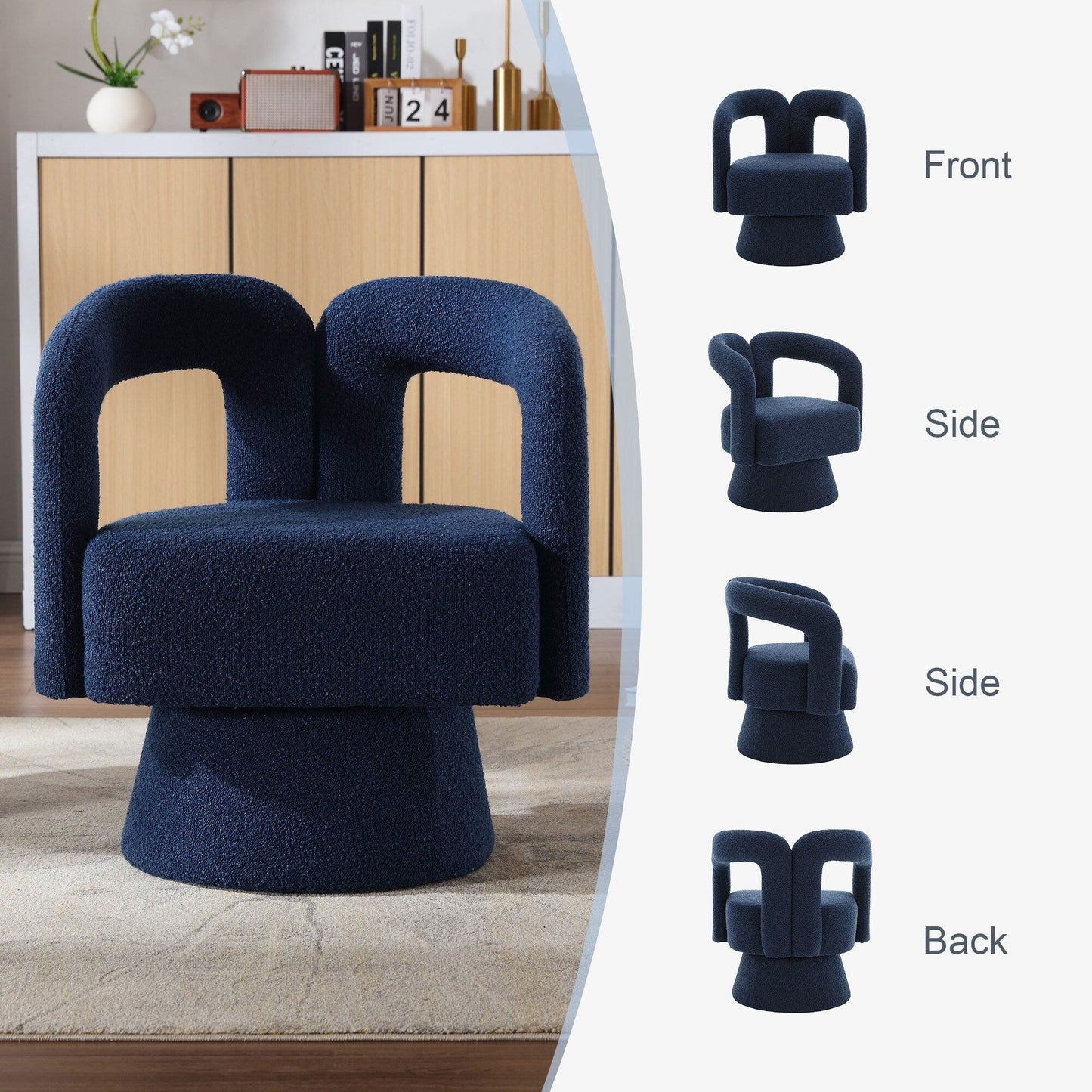 HOMEFUN Boucle Upholstered 360 Degree Swivel Cuddle Barrel Accent Chairs