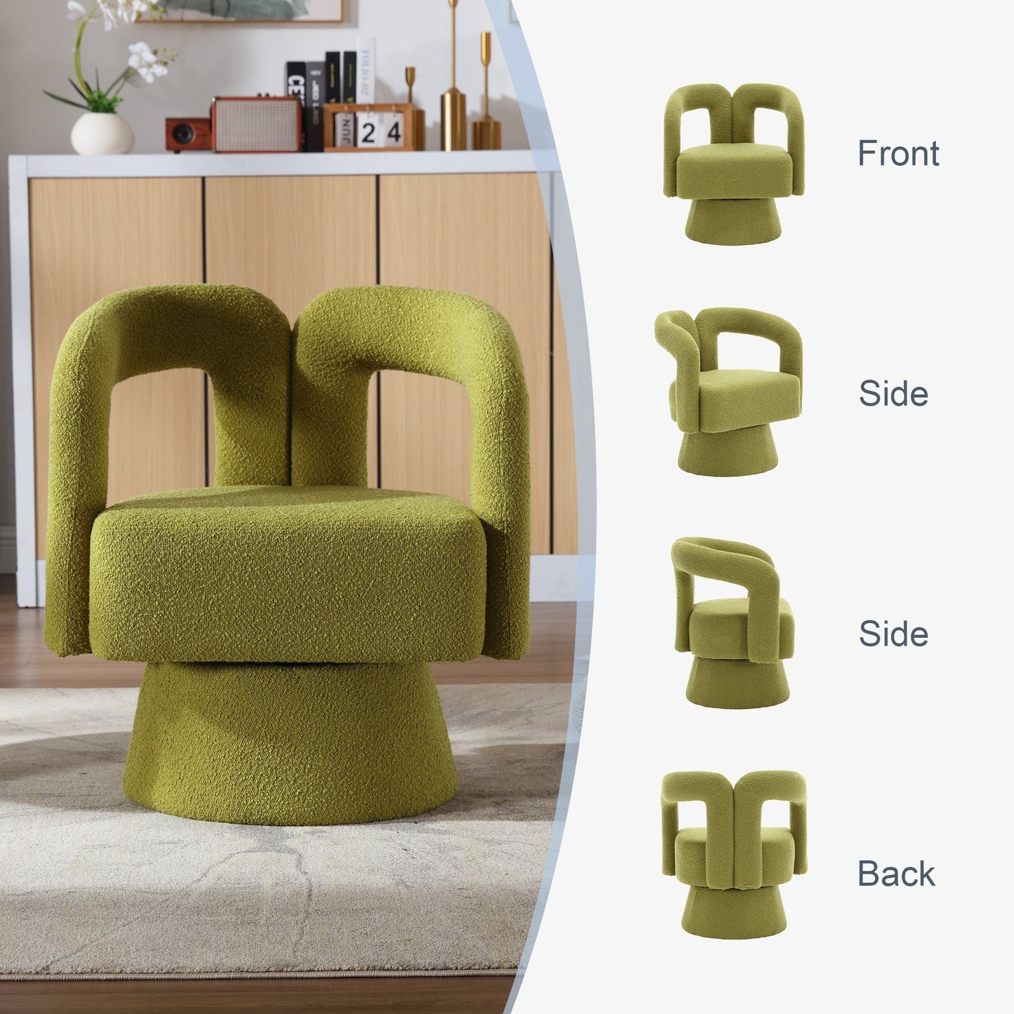 HOMEFUN Boucle Upholstered 360 Degree Swivel Cuddle Barrel Accent Chairs
