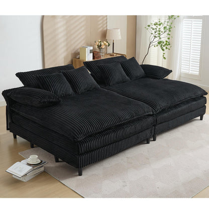 Harmonia 109 W Oversized Corduroy Sofa Bed, Deep Seat Double Lounge Chaise with 4 Pillows
