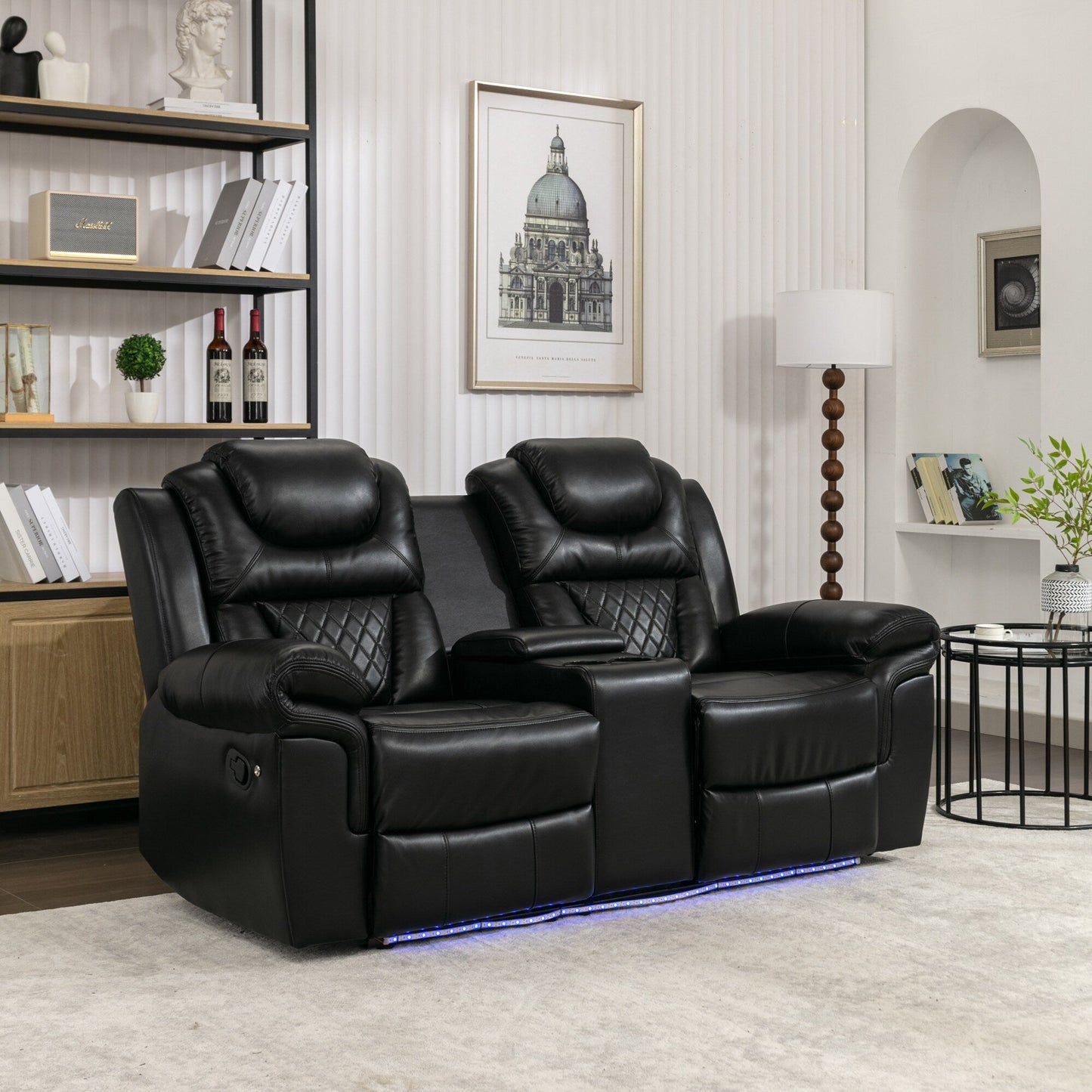 Home Theater Seating Manual Recliner Loveseat with Hide-Away Storage